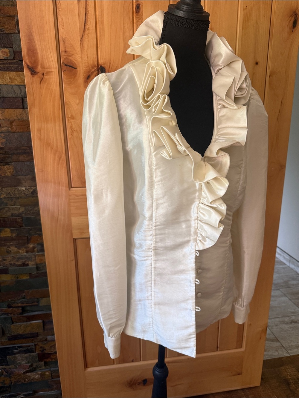 J. Peterman Ivory Ruffled Satin Blouse